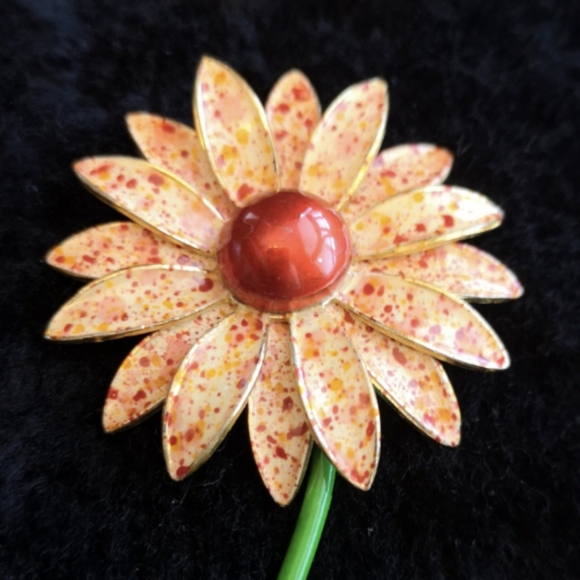 Vintage Orange & Red Flower Brooch Made In Germany Mid Century Rare3.5"x 2" ap - Picture 9 of 10